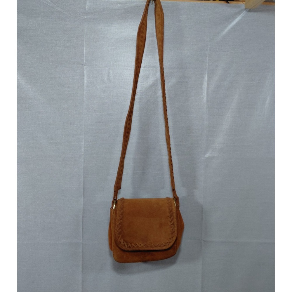 American Eagle Genuine Suede Cow Leather Crossbody Purse Brown - Picture 2 of 15